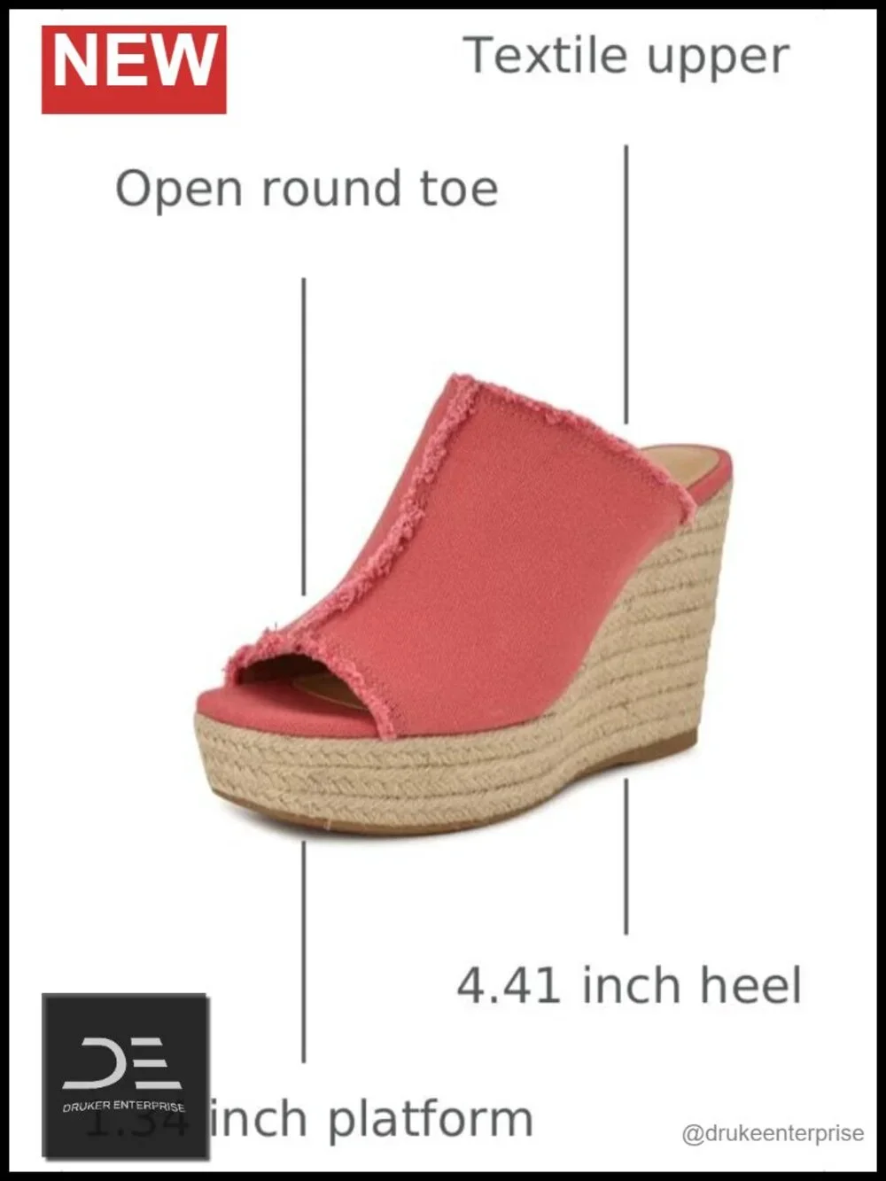 Wedge Sandals Open Toe Slip-On Textile